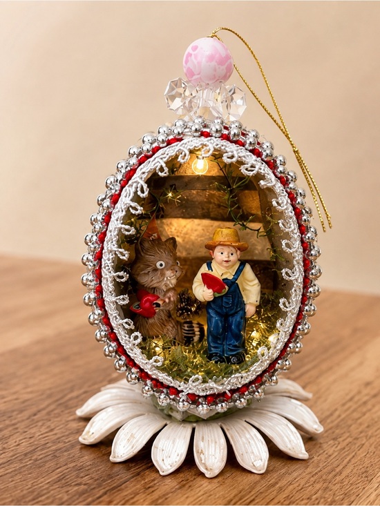 Vintage Other - Handmade Christmas Egg Diorama Ornament Vintage Beaded Folk Art